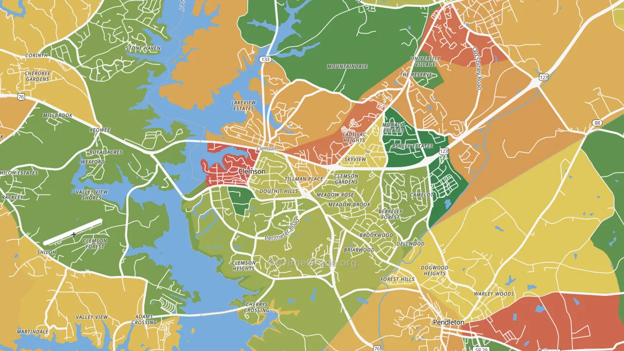 Clemson, SC Map of Burglary Rates