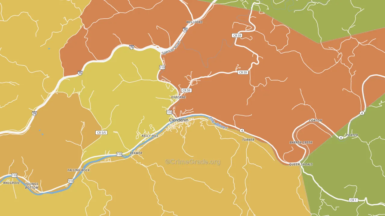 Clendenin, WV Map of Burglary Rates