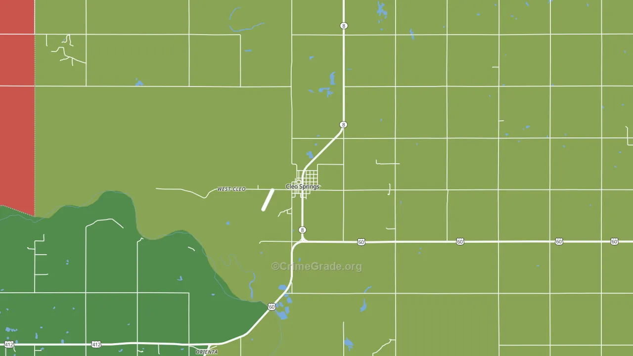 Cleo Springs, OK Map of Burglary Rates