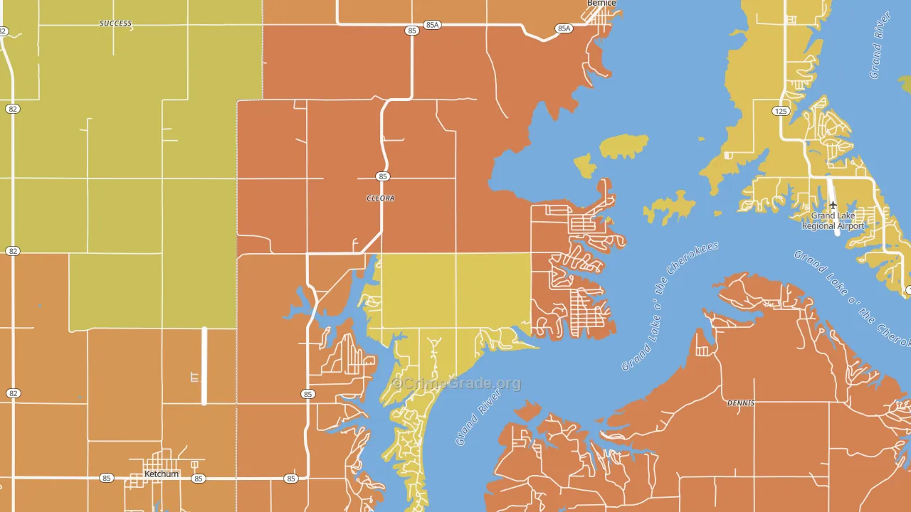 Cleora, OK Map of Burglary Rates