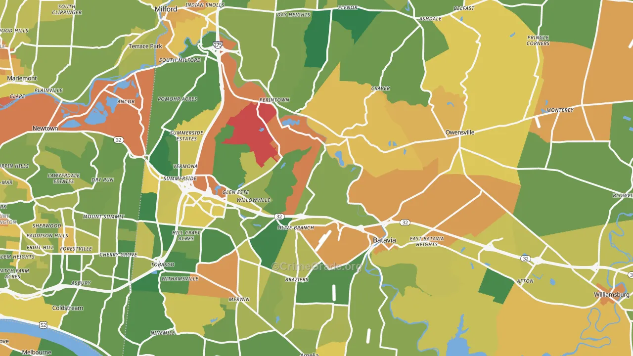 Clermont County, OH Map of Burglary Rates