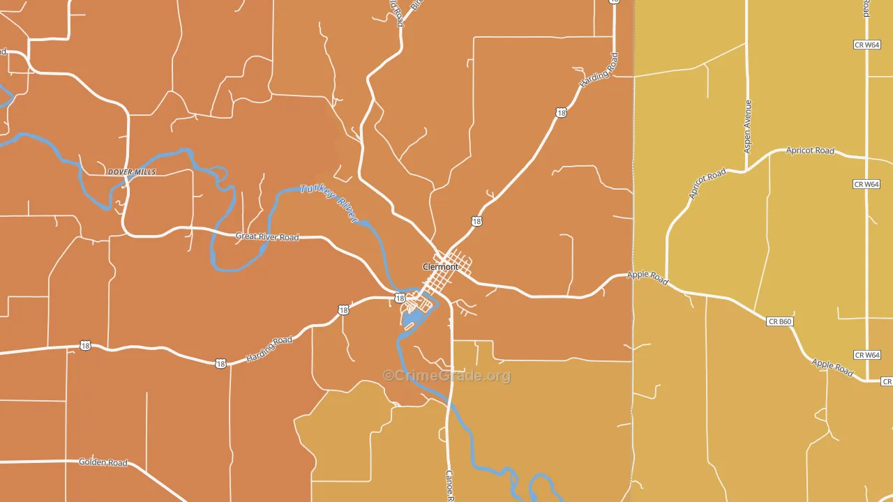 Clermont, IA Map of Burglary Rates