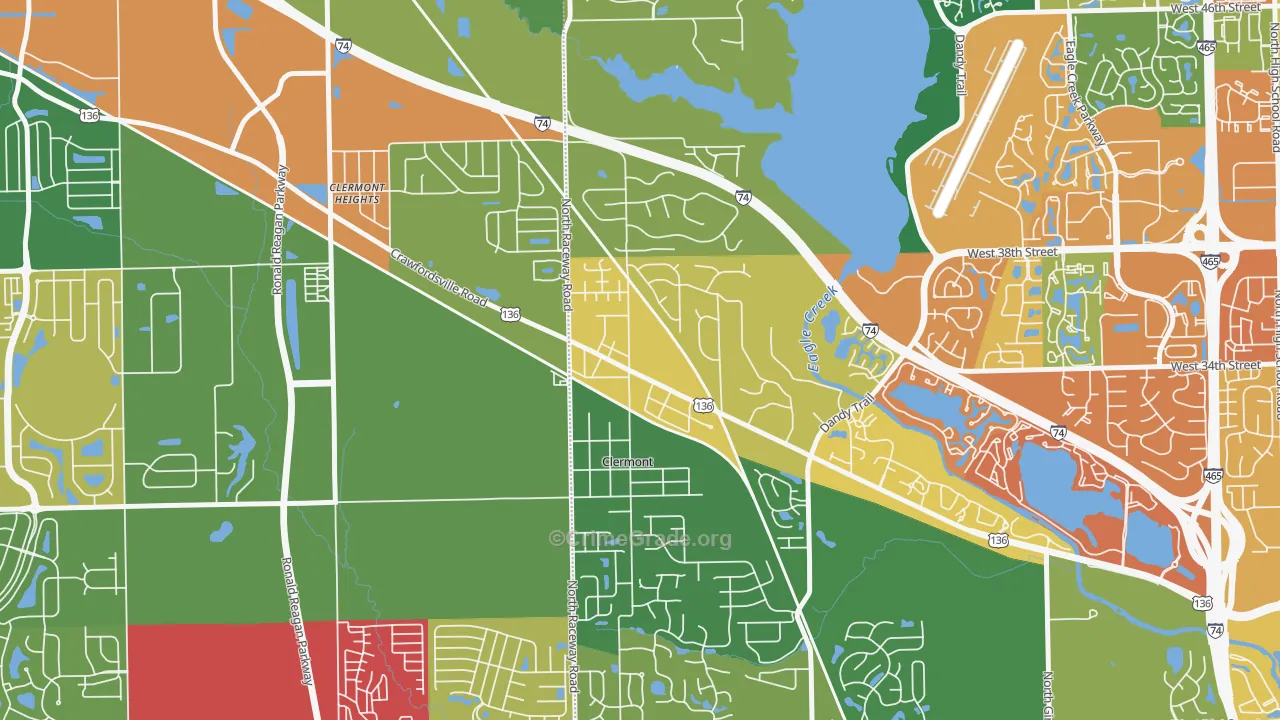 Clermont, IN Map of Burglary Rates