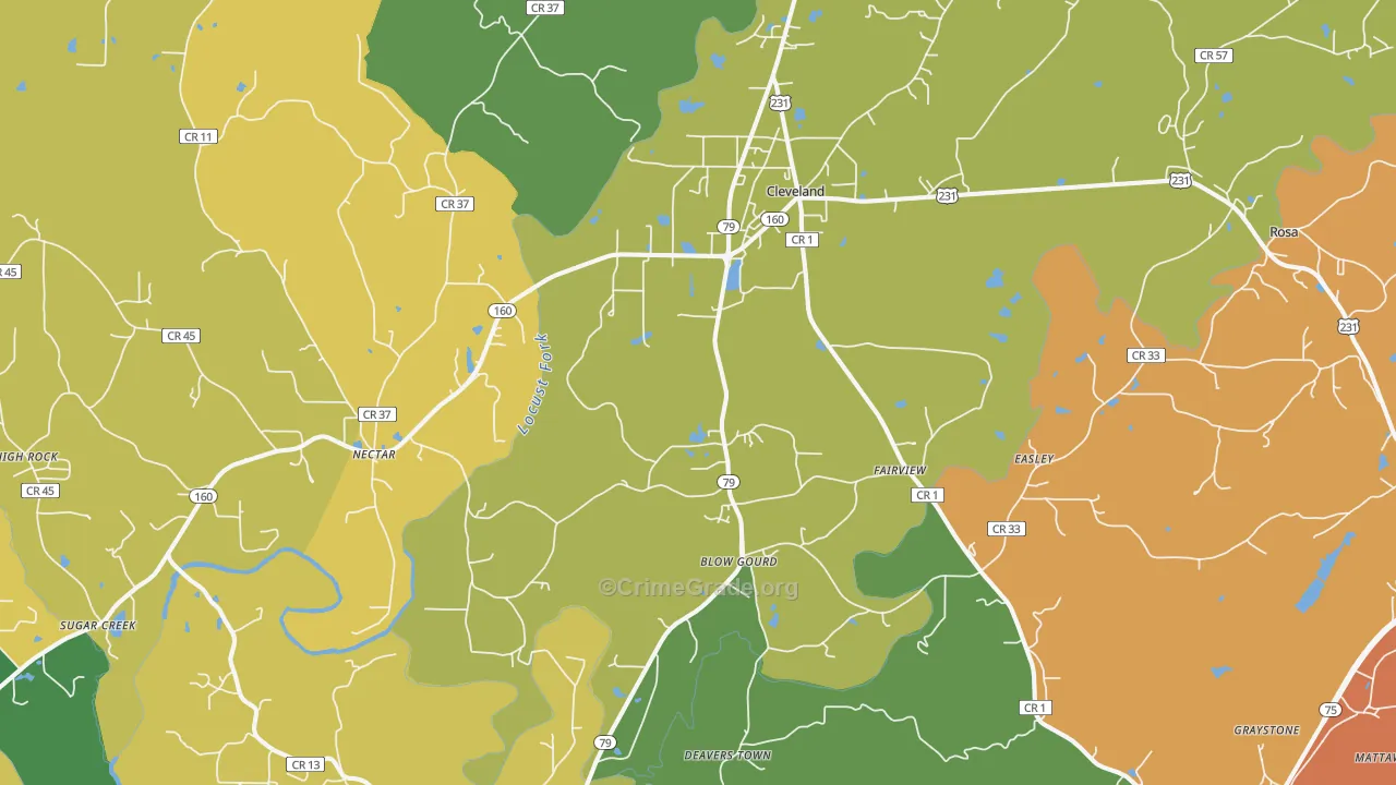 Cleveland, AL Map of Burglary Rates