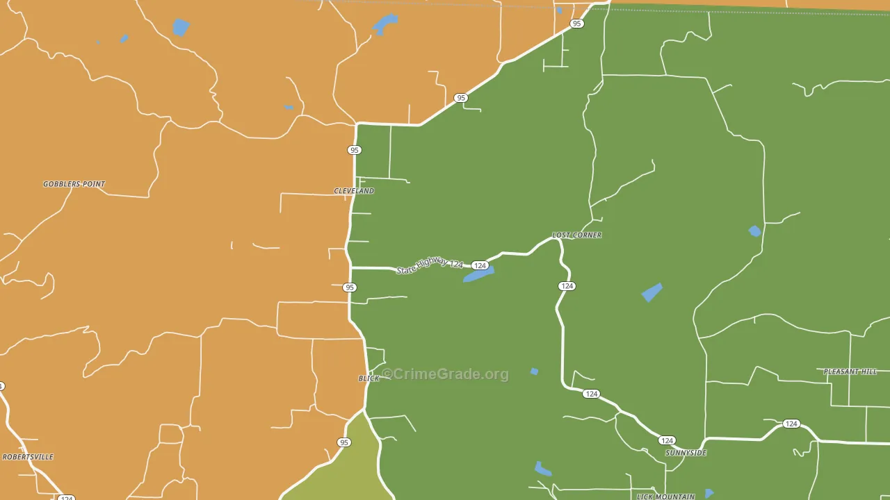 Cleveland, AR Map of Burglary Rates