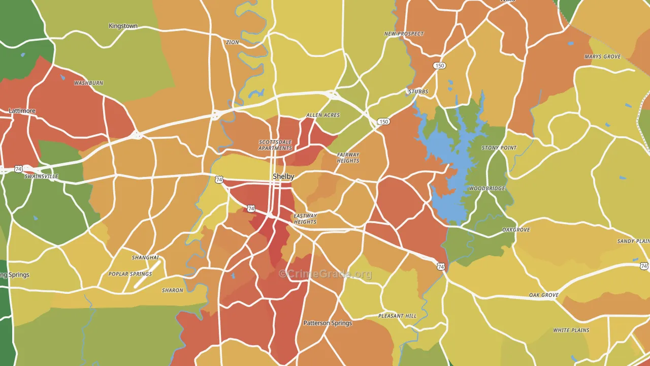 Cleveland County, NC Map of Burglary Rates