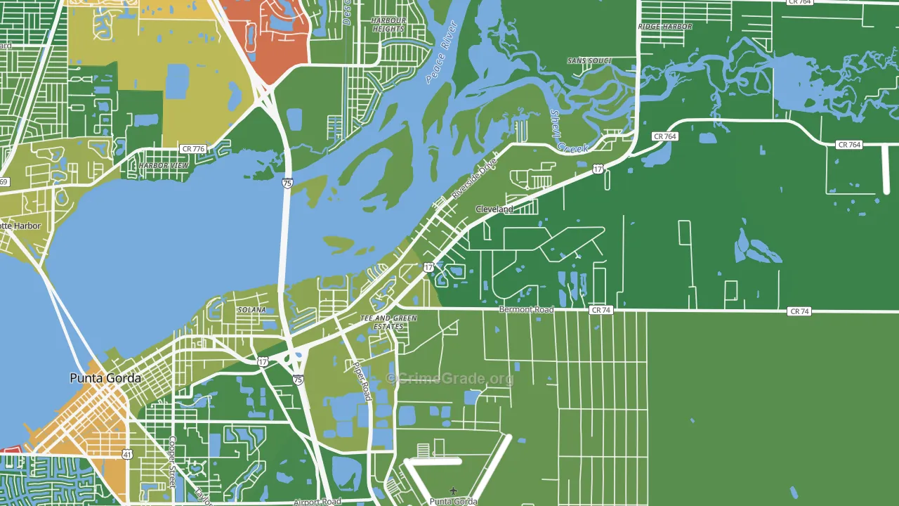 Cleveland, FL Map of Burglary Rates