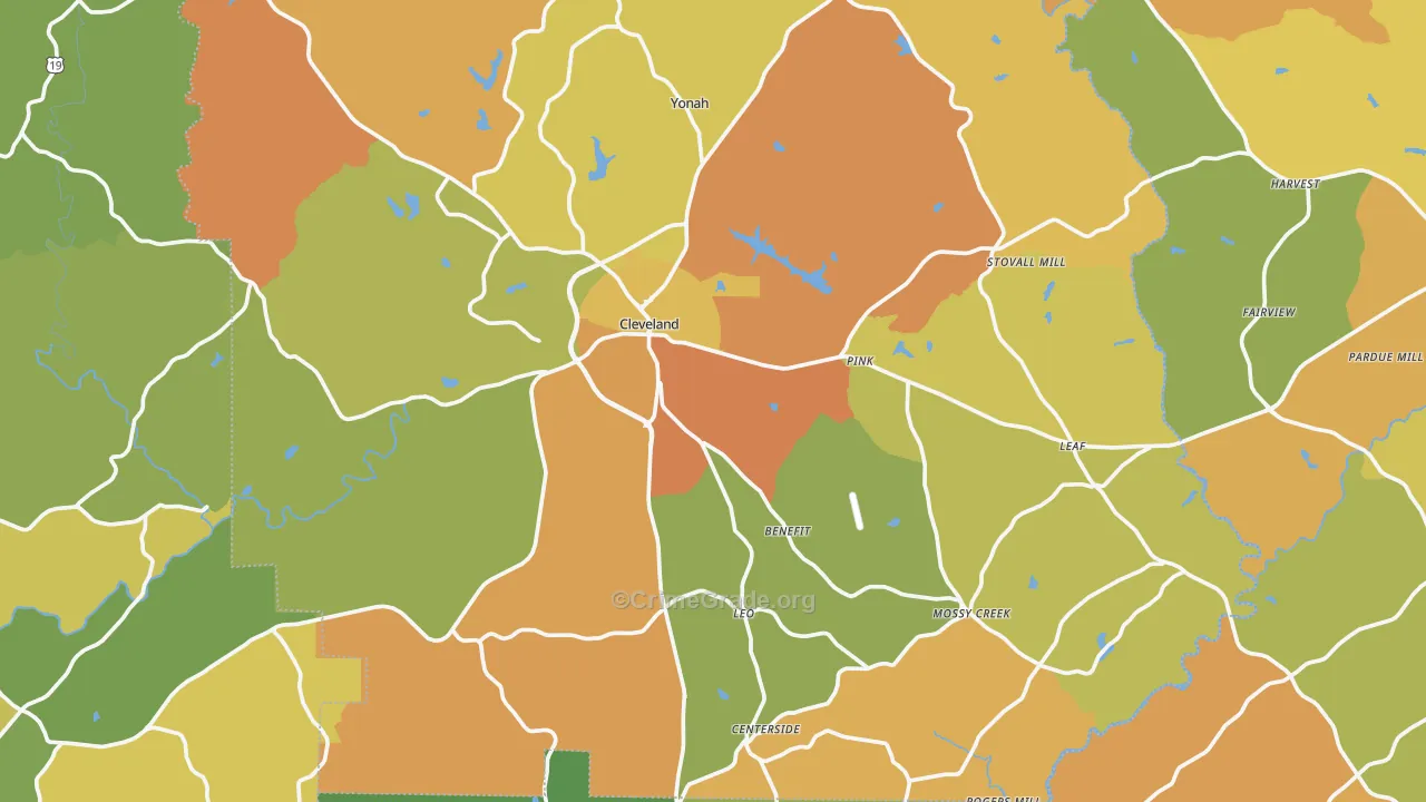 Cleveland, GA Map of Burglary Rates