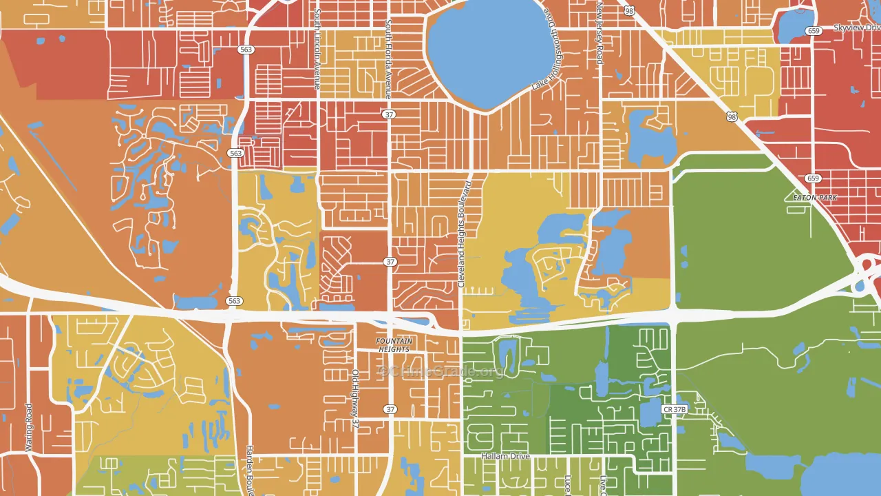 Cleveland Heights, Lakeland, FL Map of Burglary Rates