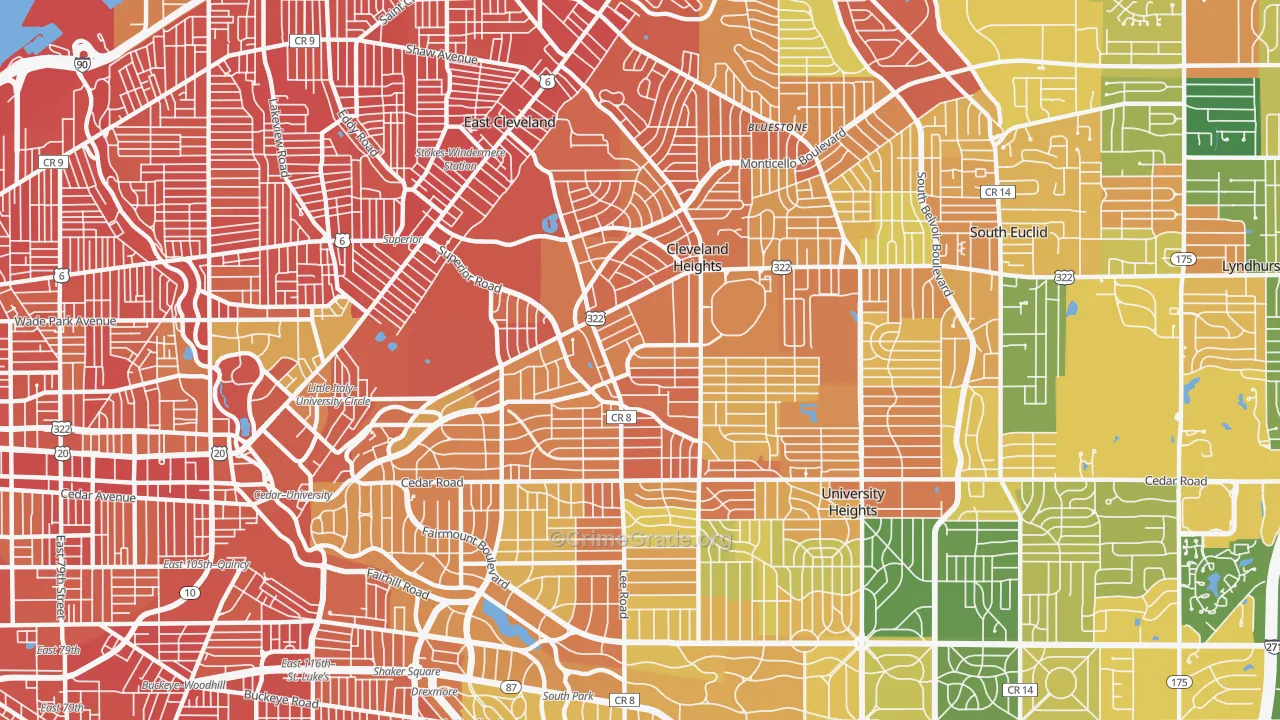 Cleveland Heights, OH Map of Burglary Rates