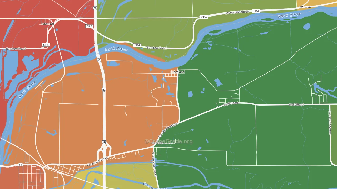 Cleveland, IL Map of Burglary Rates