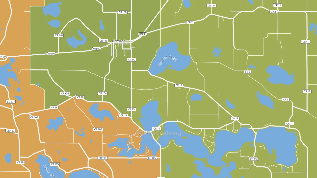 Cleveland, MN Map of Burglary Rates