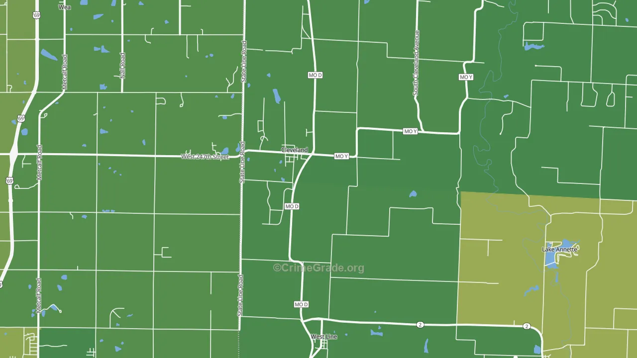 Cleveland, MO Map of Burglary Rates