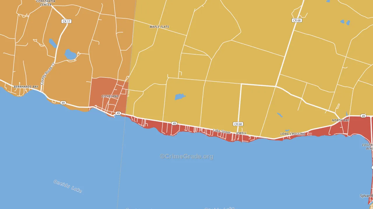 Cleveland, NY Map of Burglary Rates
