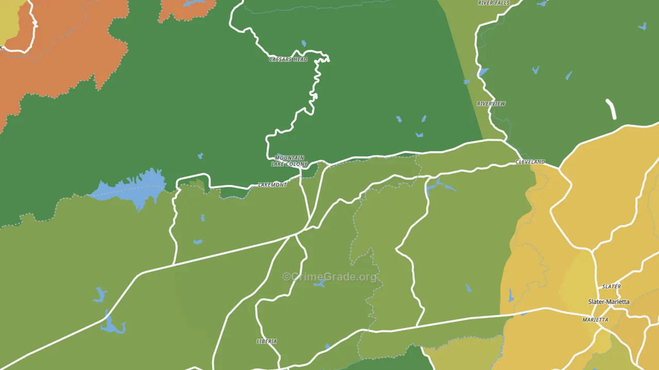Cleveland, SC Map of Burglary Rates