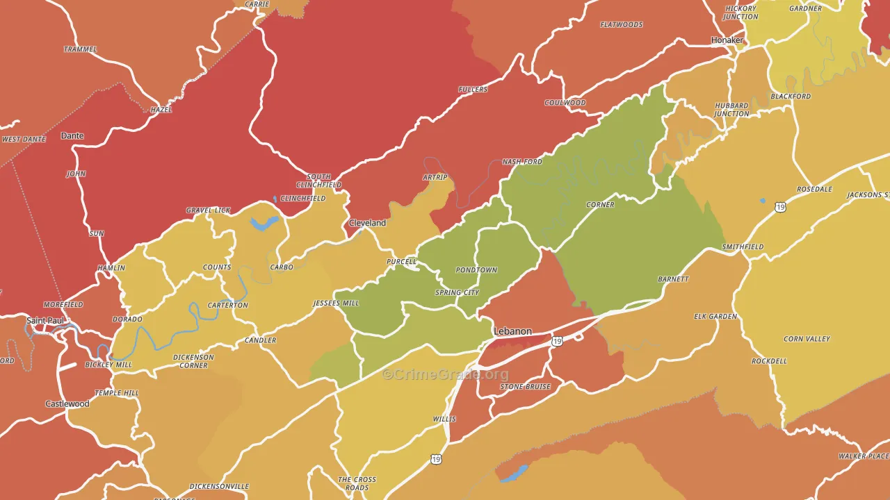 Cleveland, VA Map of Burglary Rates
