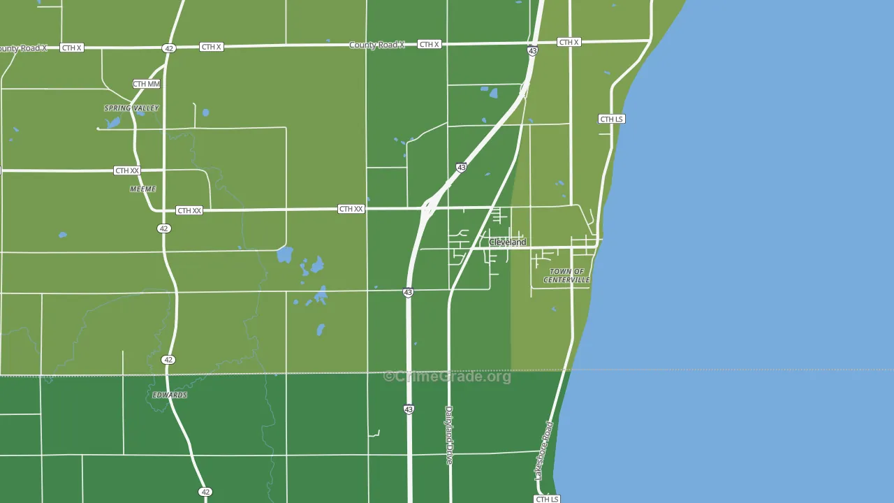 Cleveland, WI Map of Burglary Rates