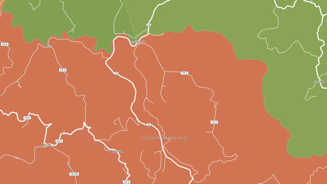 Cleveland, WV Map of Burglary Rates