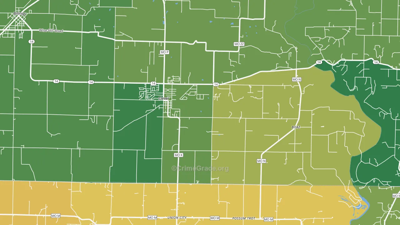 Clever, MO Map of Burglary Rates