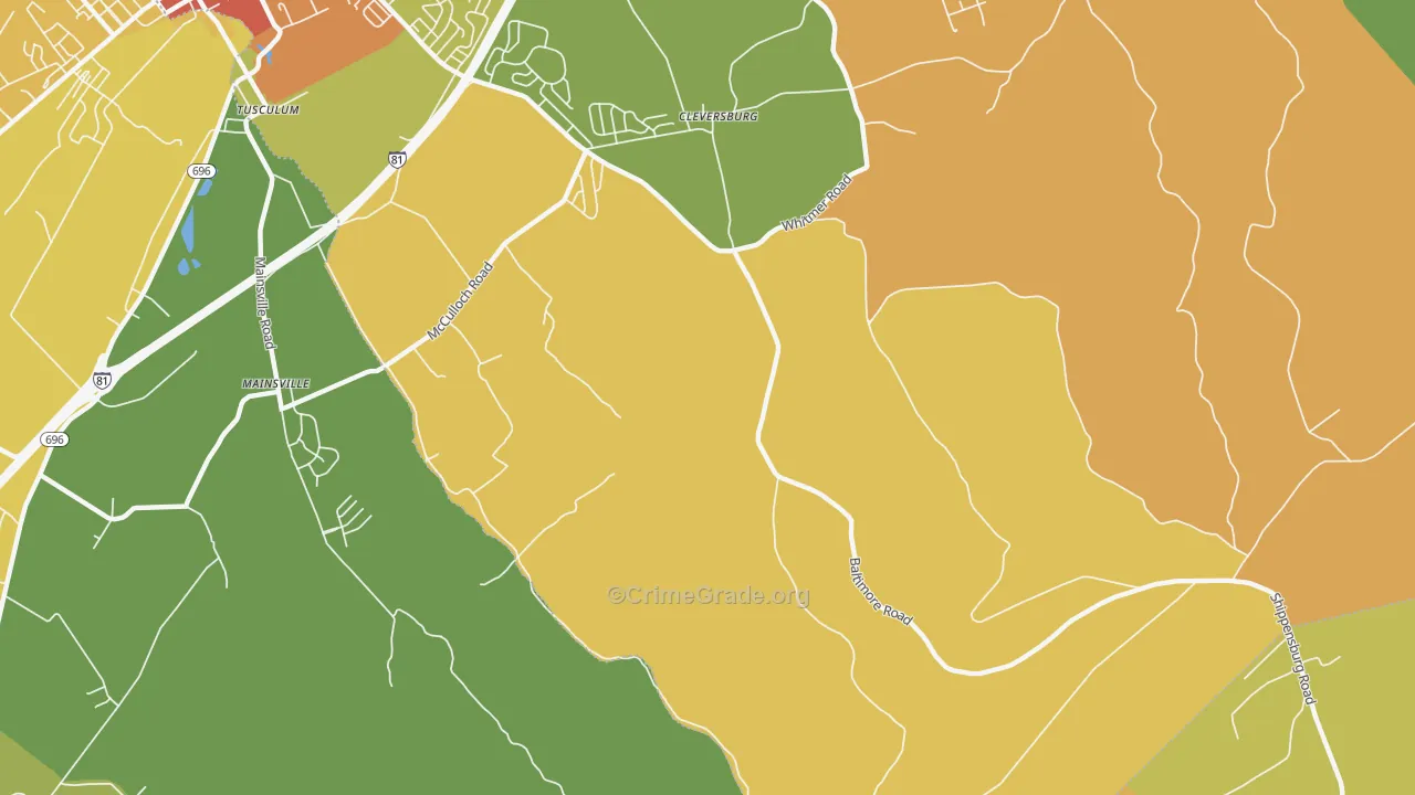 Cleversburg, PA Map of Burglary Rates