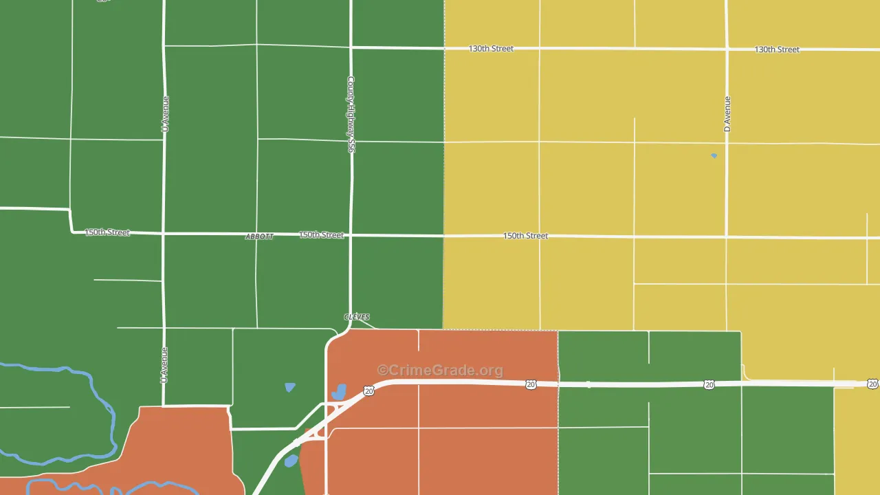 Cleves, IA Map of Burglary Rates