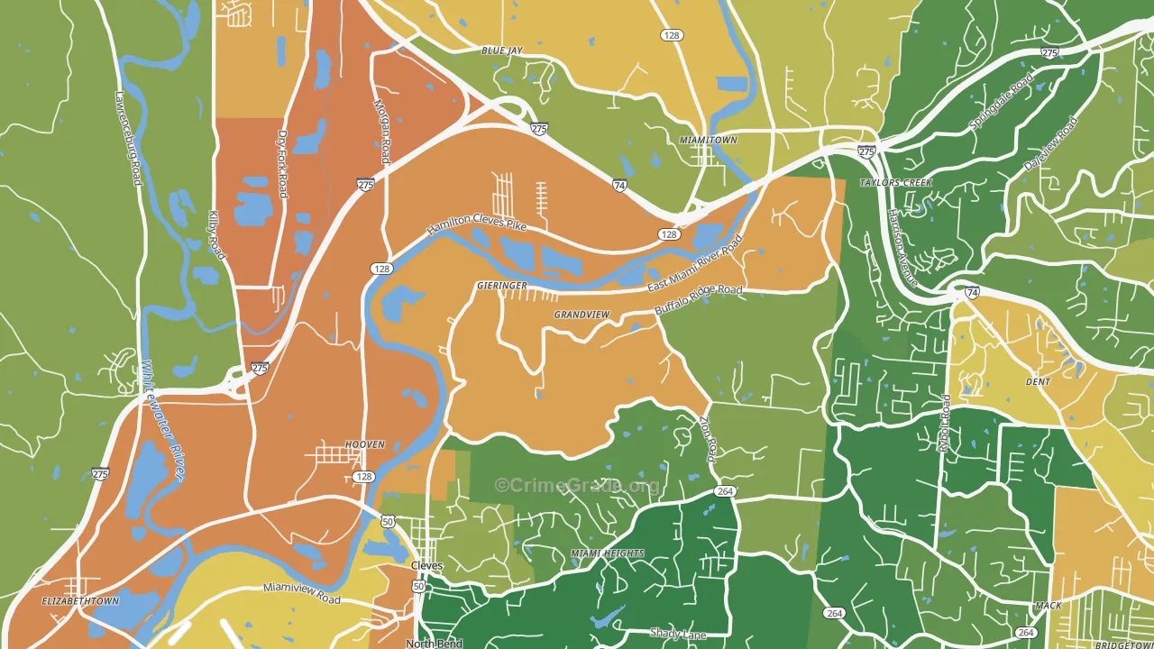 Cleves, OH Map of Burglary Rates