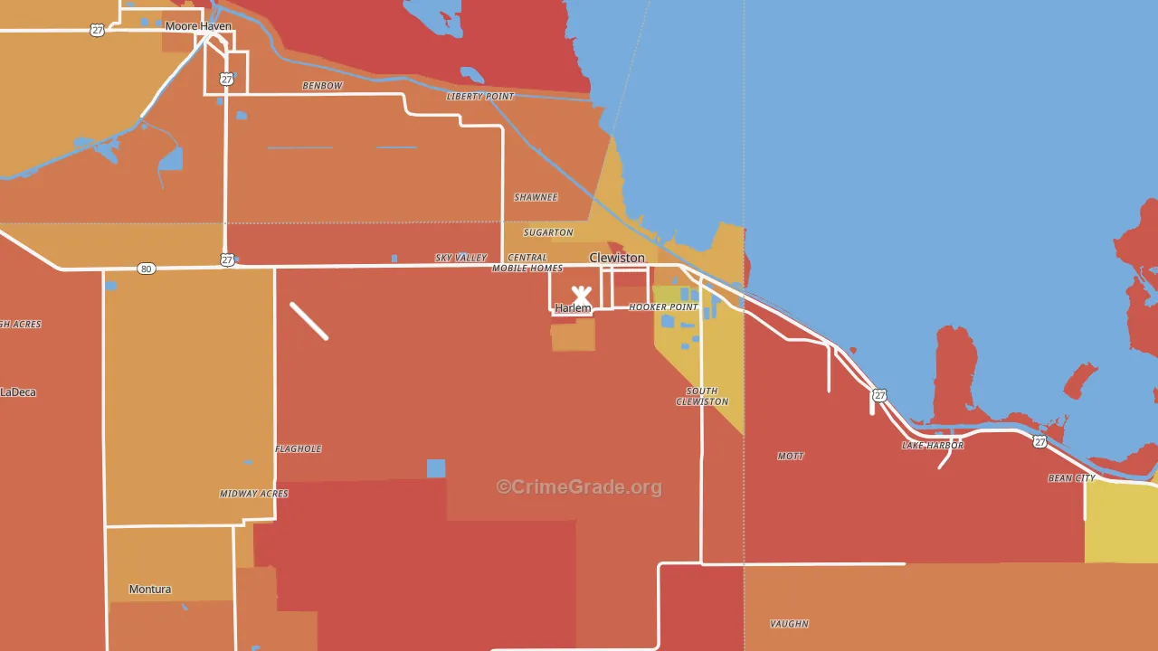 Clewiston, FL Map of Burglary Rates