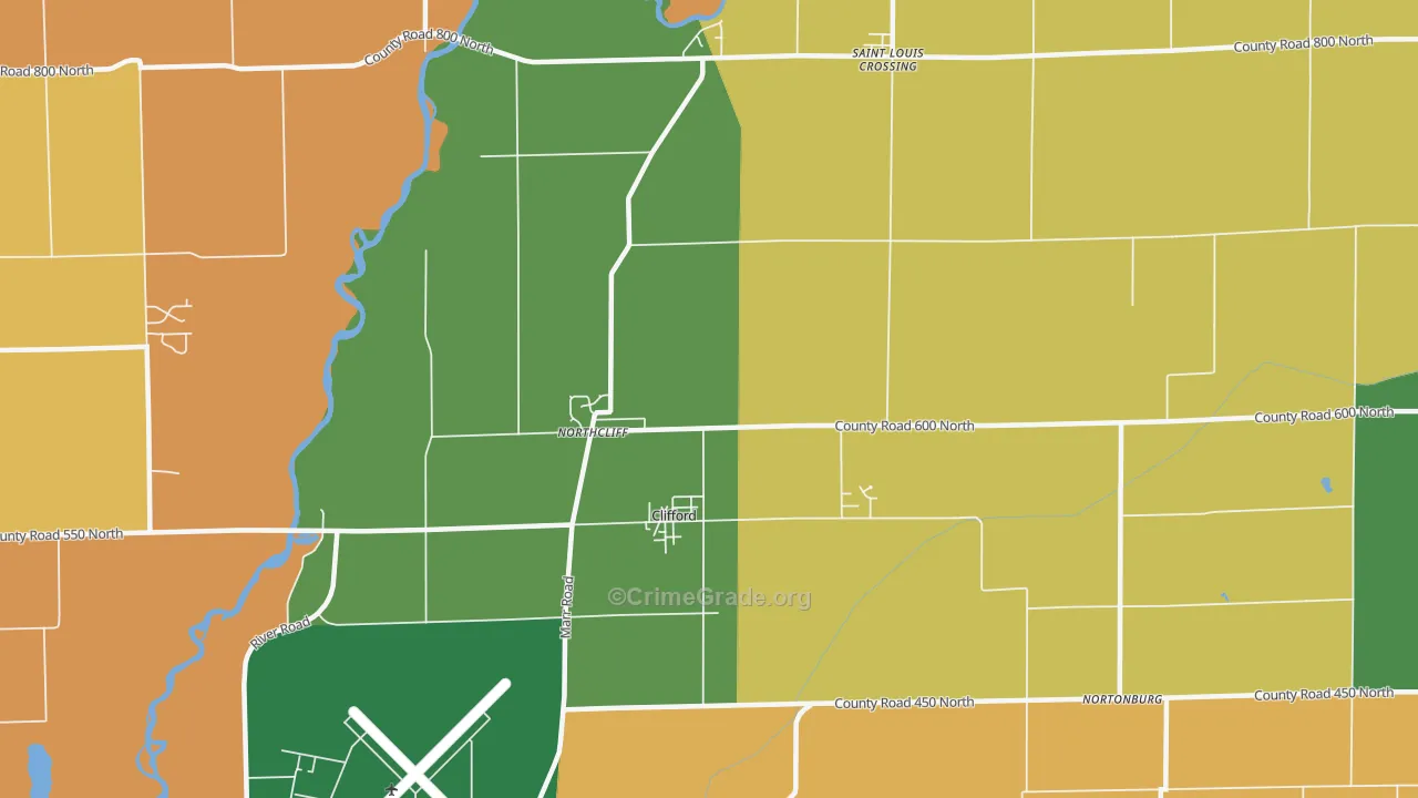 Clifford, IN Map of Burglary Rates