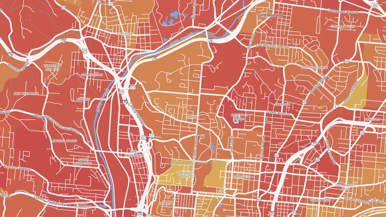 Clifton, Cincinnati, OH Map of Burglary Rates