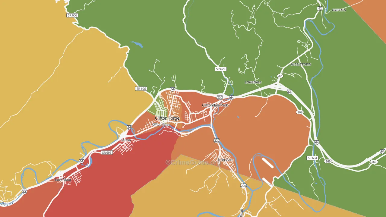 Clifton Forge, VA Map of Burglary Rates