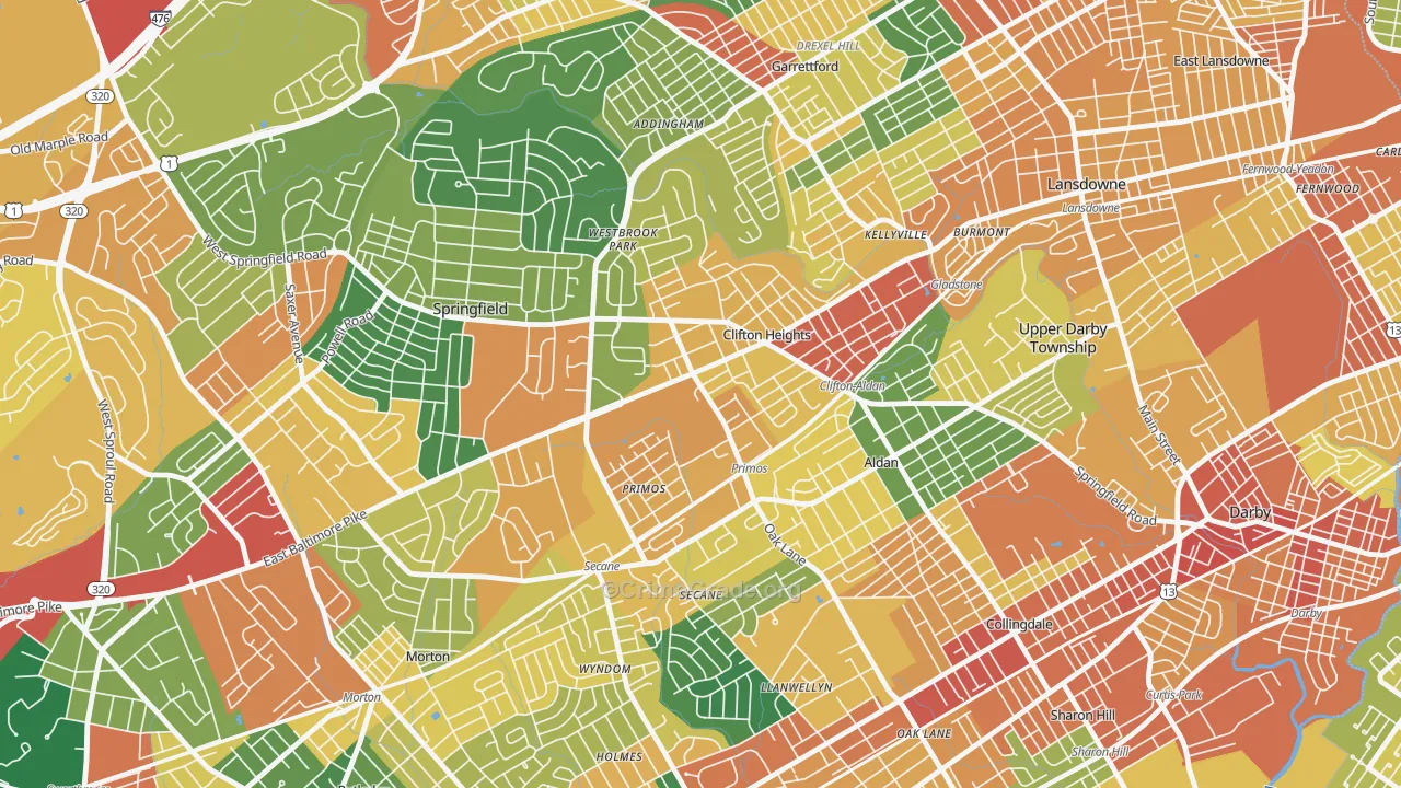 Clifton Heights, PA Map of Burglary Rates