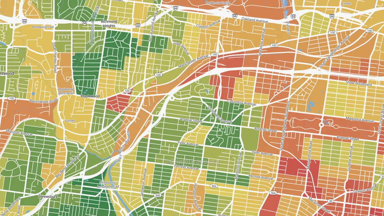 Clifton Heights, St. Louis, MO Map of Burglary Rates