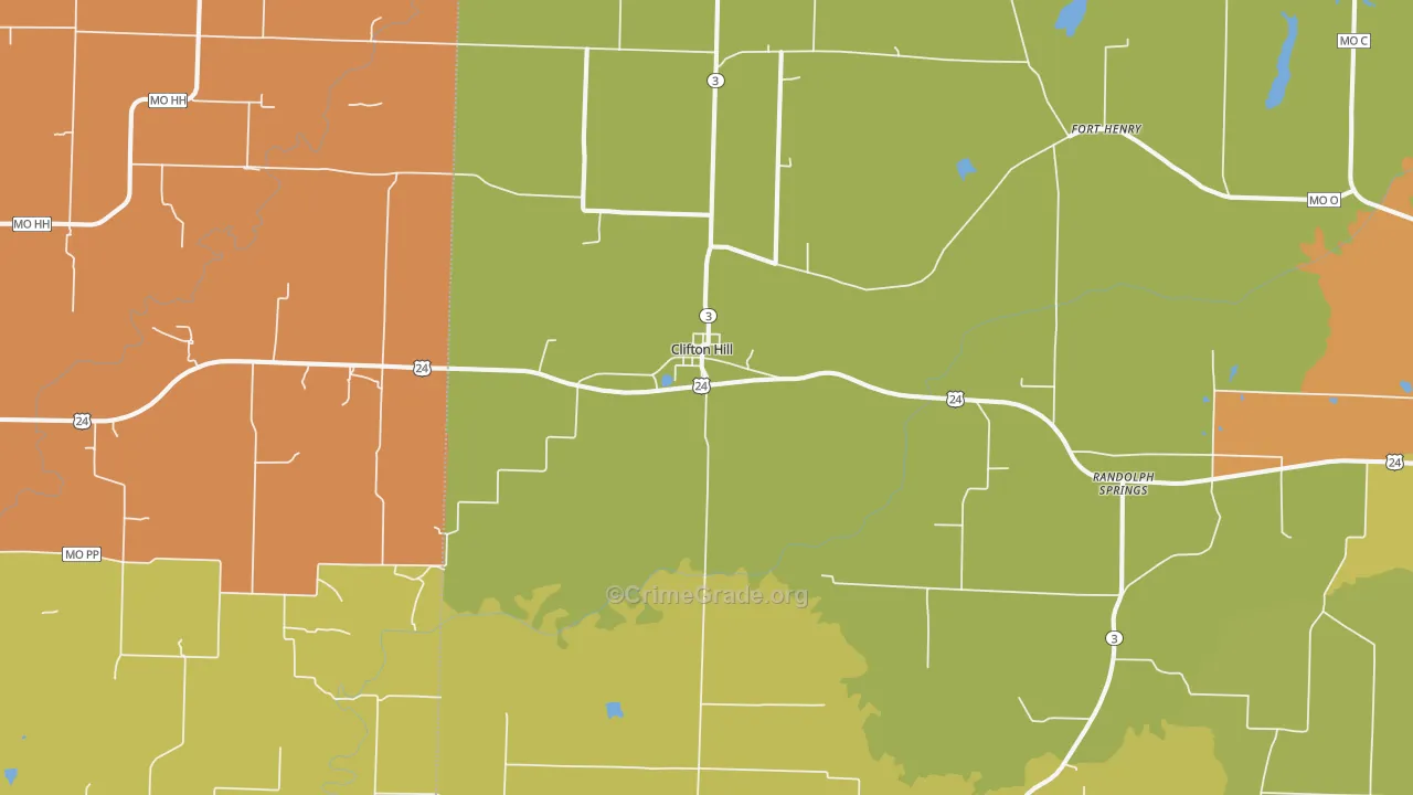 Clifton Hill, MO Map of Burglary Rates