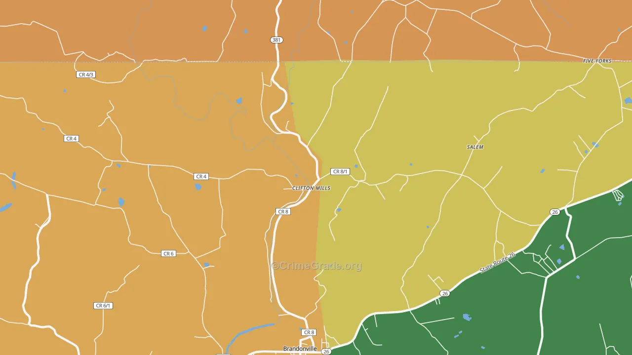 Clifton Mills, WV Map of Burglary Rates