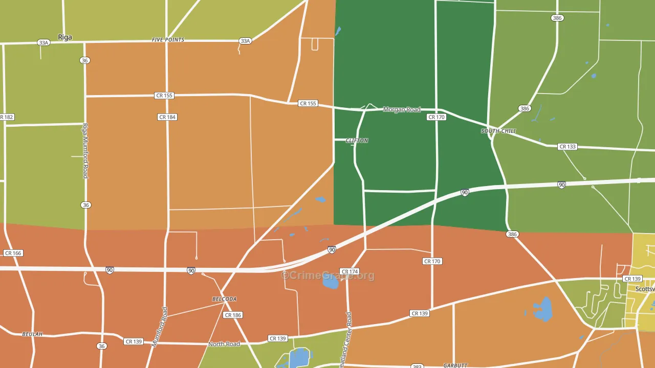 Clifton, NY Map of Burglary Rates
