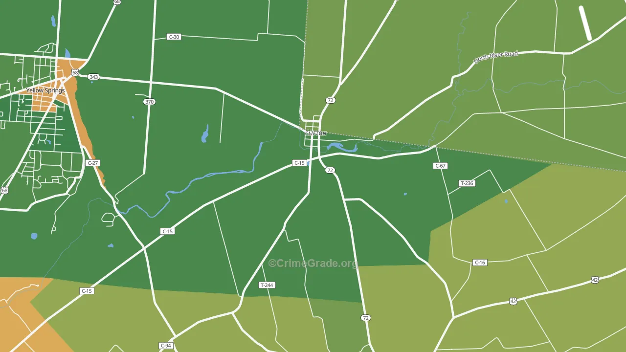 Clifton, OH Map of Burglary Rates