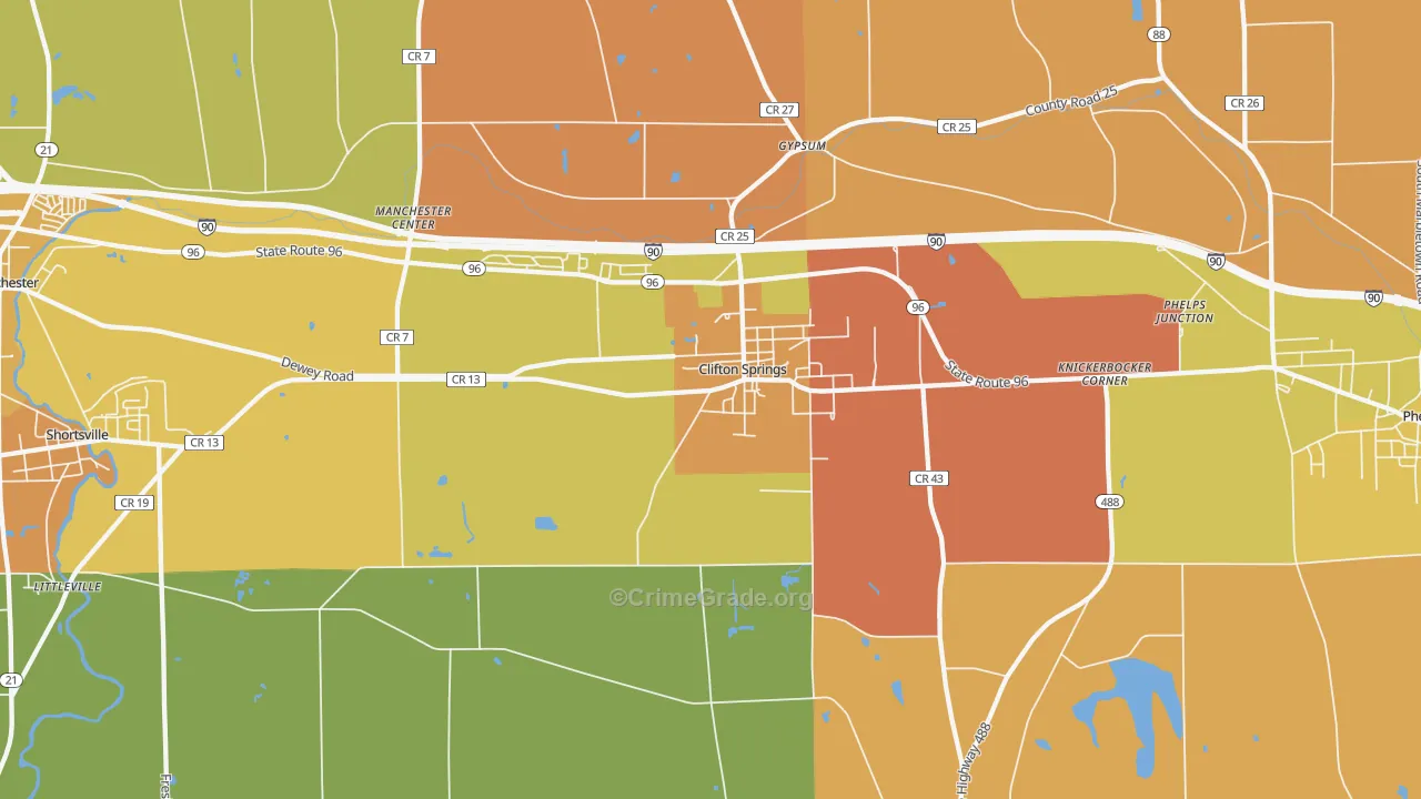 Clifton Springs, NY Map of Burglary Rates
