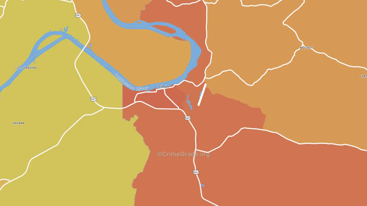 Clifton, TN Map of Burglary Rates