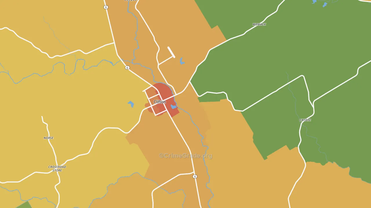 Clifton, TX Map of Burglary Rates