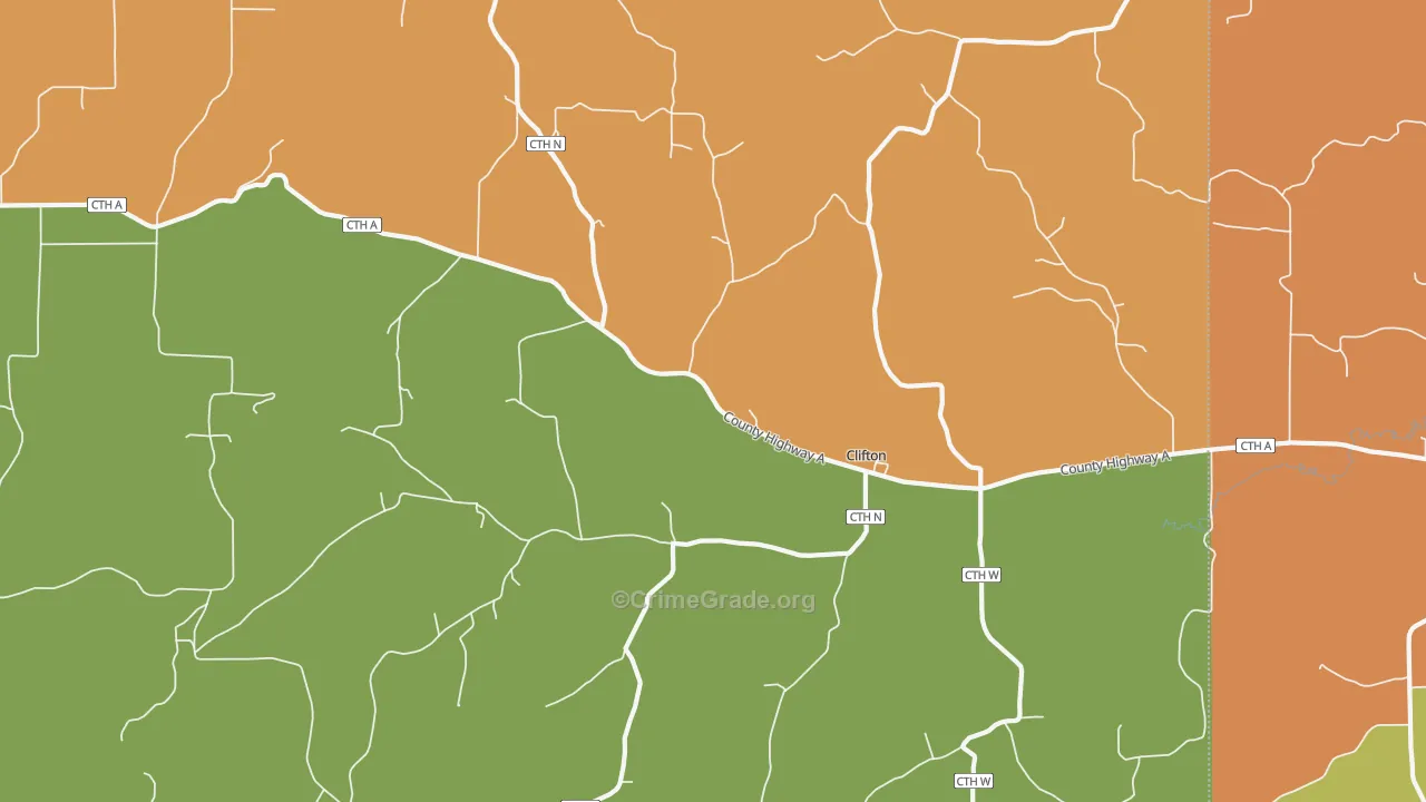 Clifton, WI Map of Burglary Rates