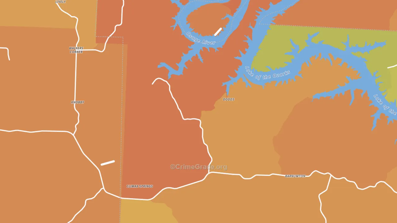 Climax Springs, MO Map of Burglary Rates