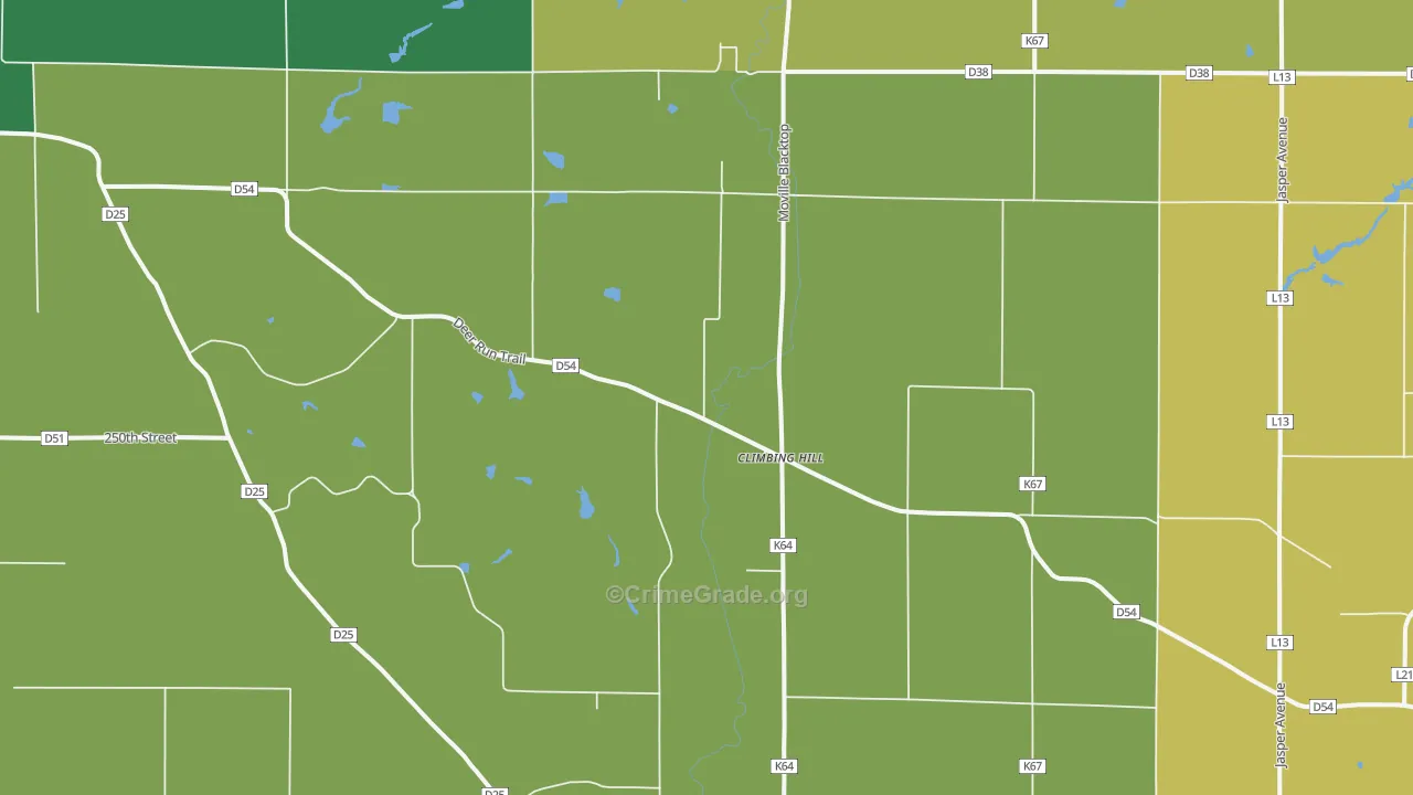 Climbing Hill, IA Map of Burglary Rates