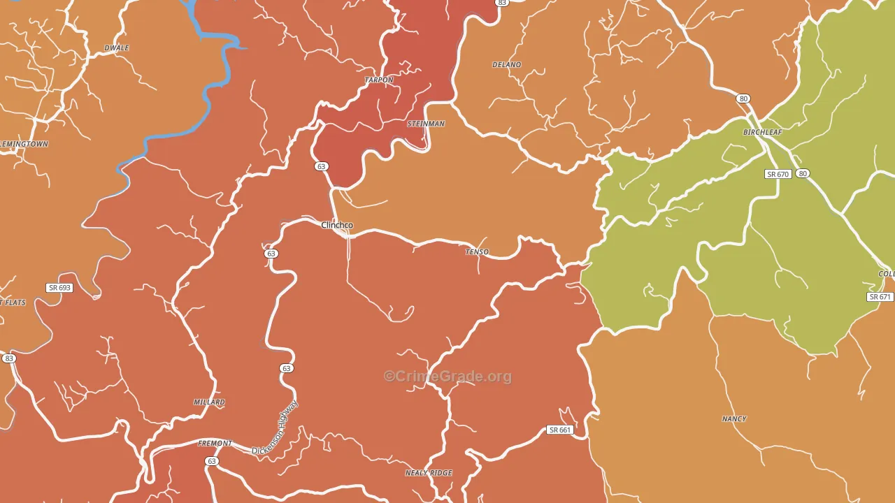 Clinchco, VA Map of Burglary Rates