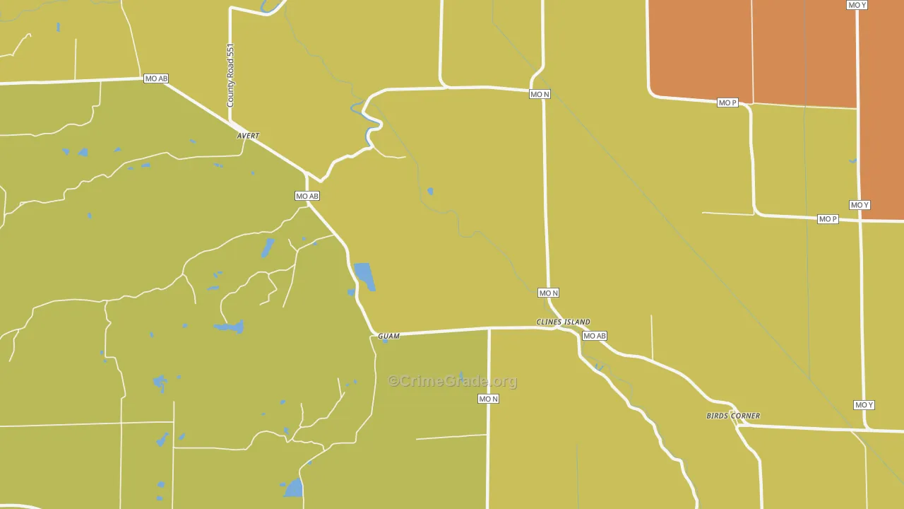 Clines Island, MO Map of Burglary Rates