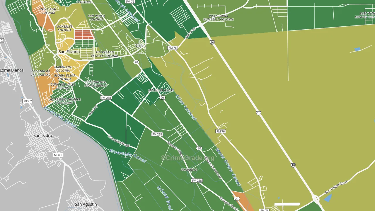 Clint, TX Map of Burglary Rates