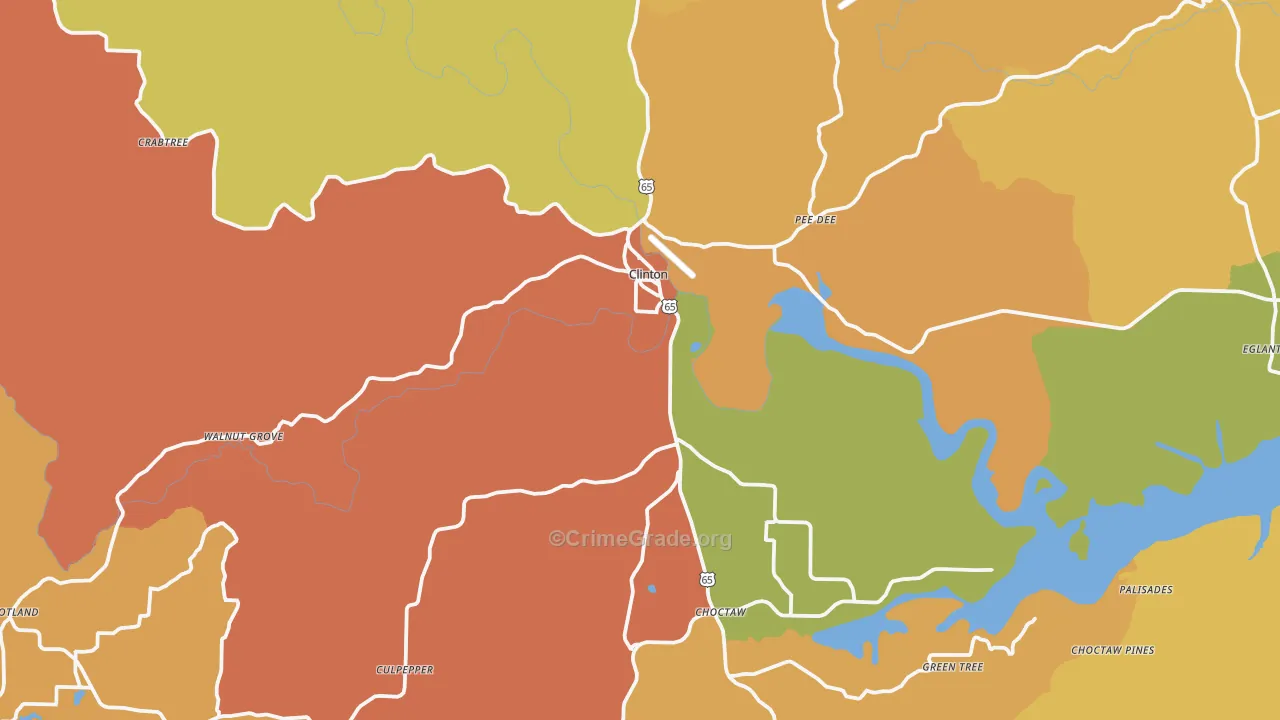 Clinton, AR Map of Burglary Rates