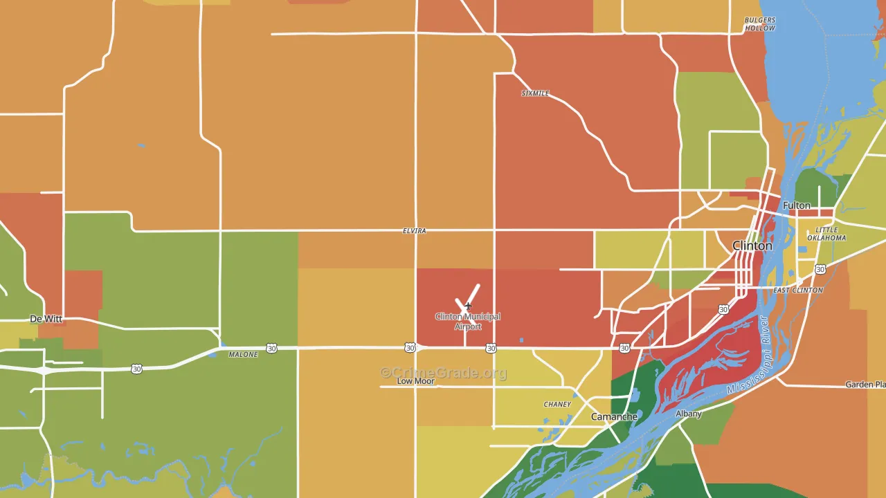 Clinton County, IA Map of Burglary Rates