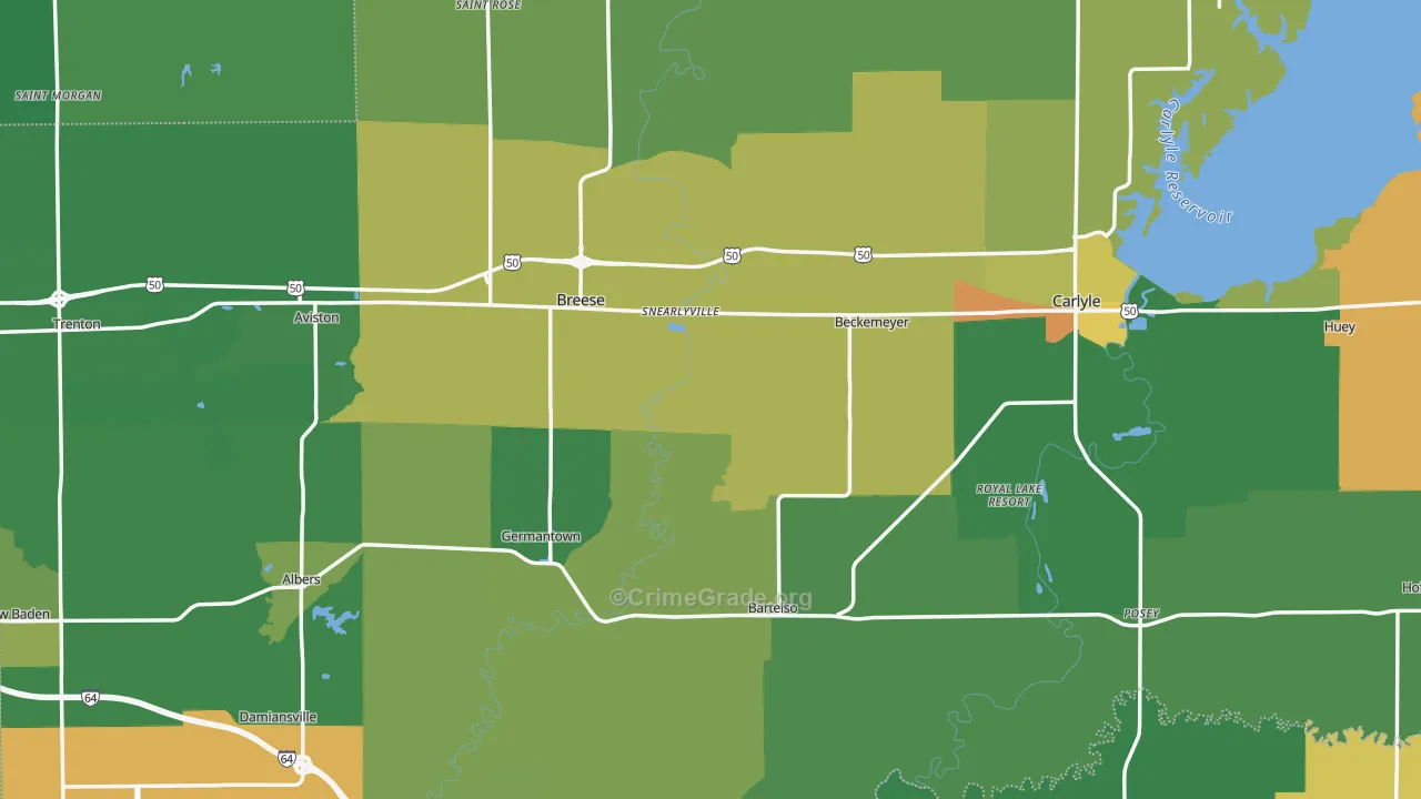Clinton County, IL Map of Burglary Rates