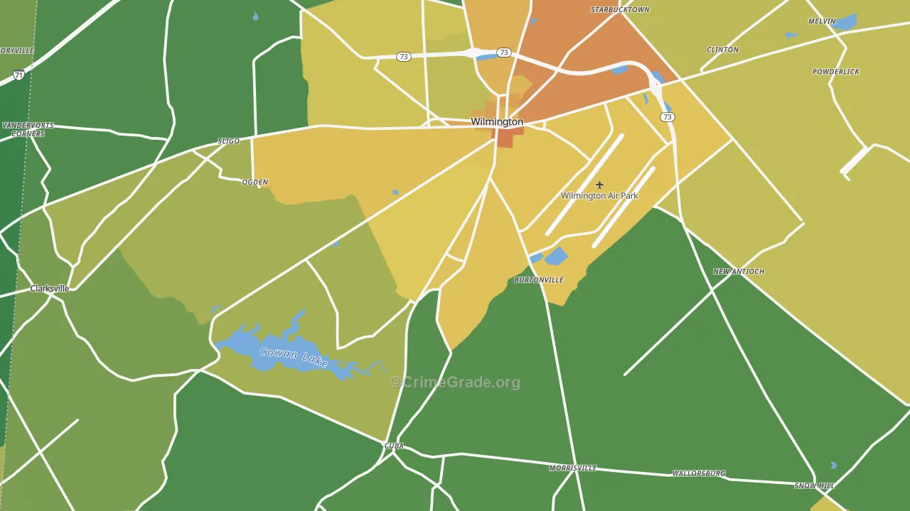 Clinton County, OH Map of Burglary Rates