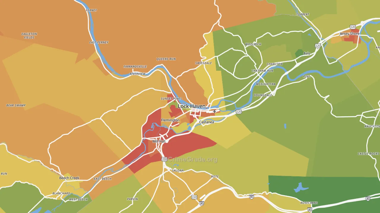 Clinton County, PA Map of Burglary Rates